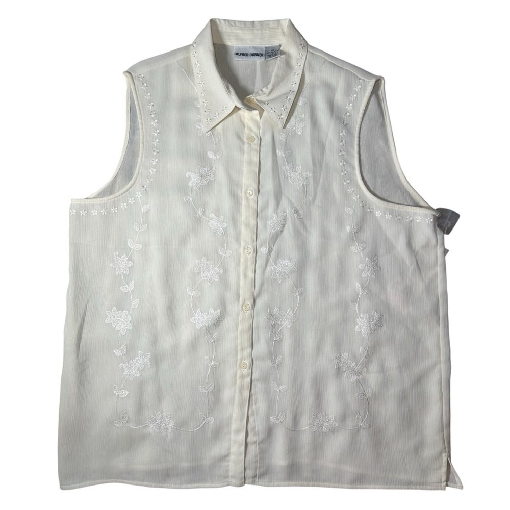 Vintage 90s Alfred Dunner Sheer Embroidered Cream Blouse - Women’s Size 18